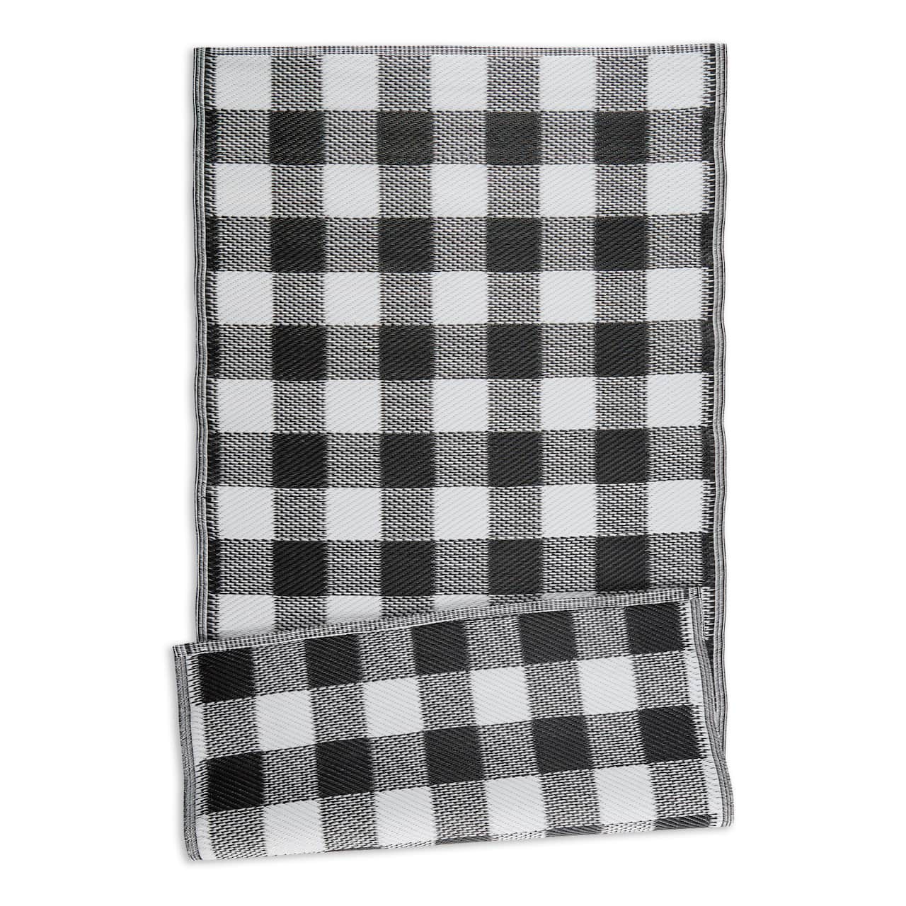 Black and White Buffalo Check Outdoor Floor Runner 3ft. x 6ft.